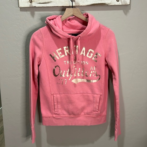 Vintage American Eagle Hoodie Sweatshirt Xs Pink Gold AE Y2K Comfy Soft - Picture 1 of 13